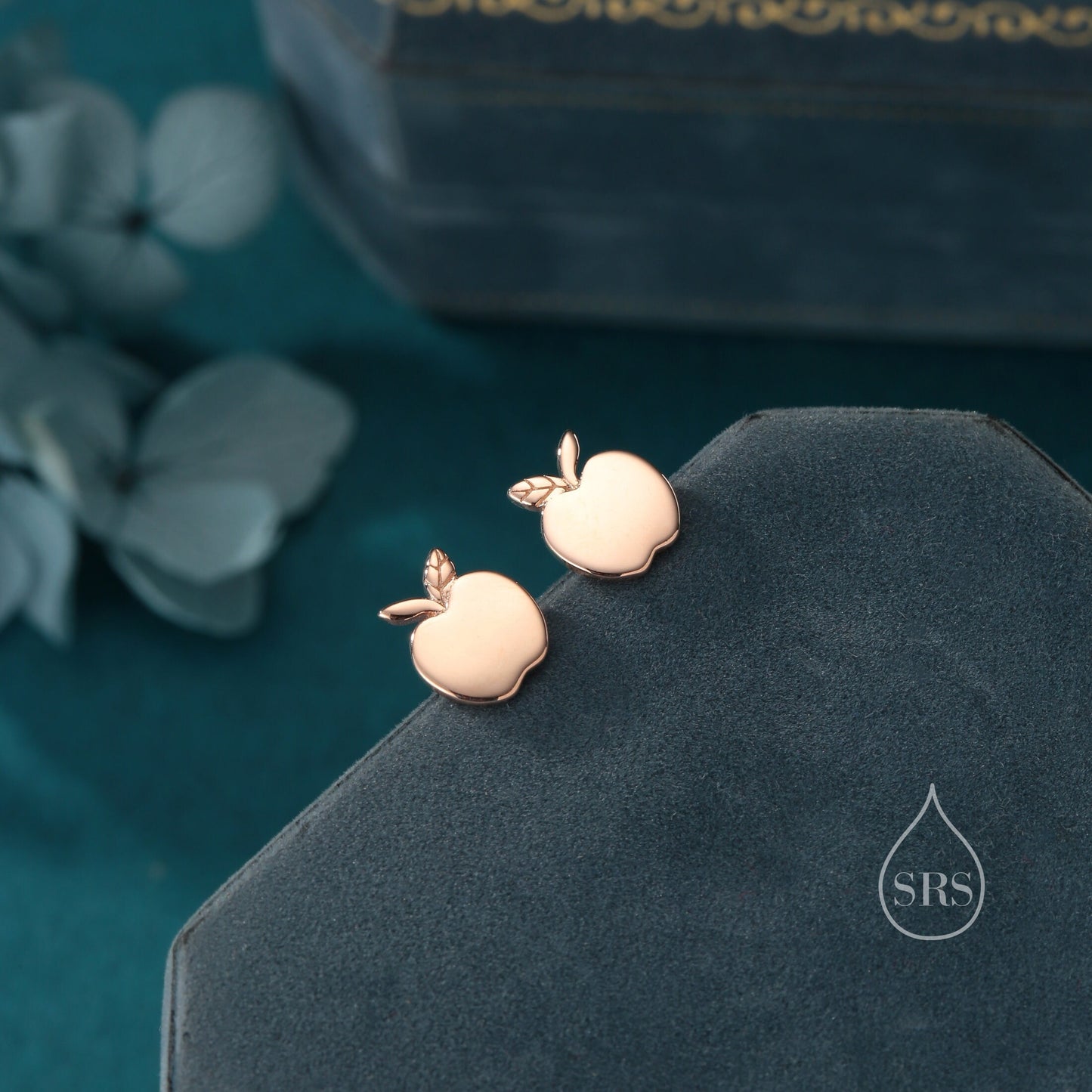 Apple Stud Earrings in Sterling Silver, Silver or Gold or Rose Gold, Tiny and Delicate Apple Earrings