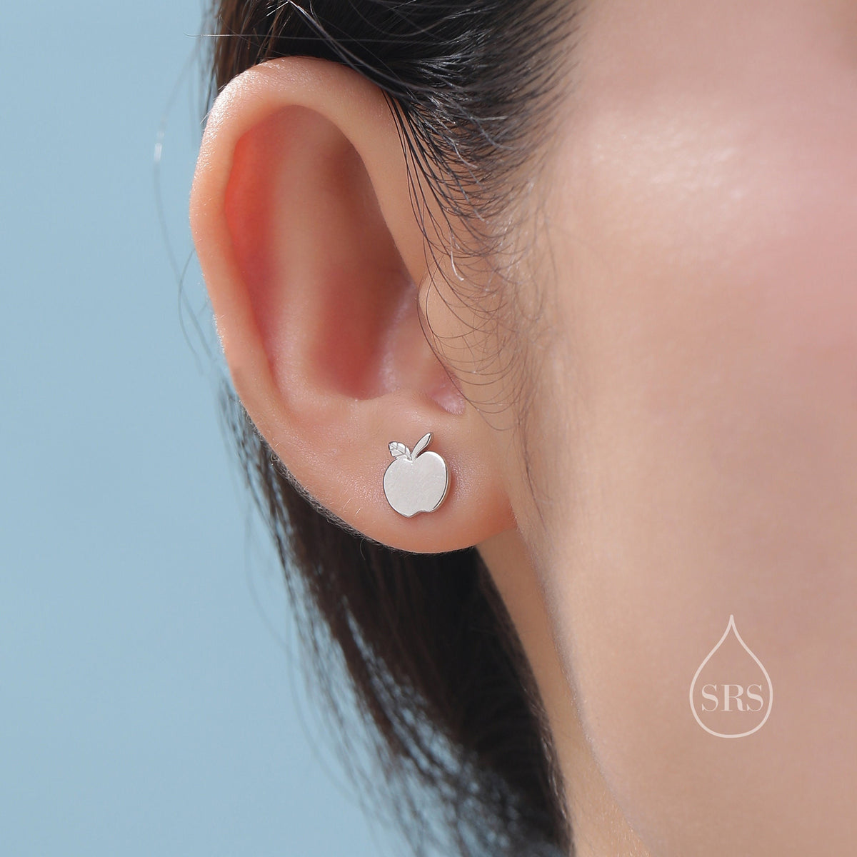 Mismatched Sterling Silver Apple & Pear Stud Earrings – Minimalist Fruit Asymmetric Earrings, Cute Nature Jewellery, Playful Gift for Her