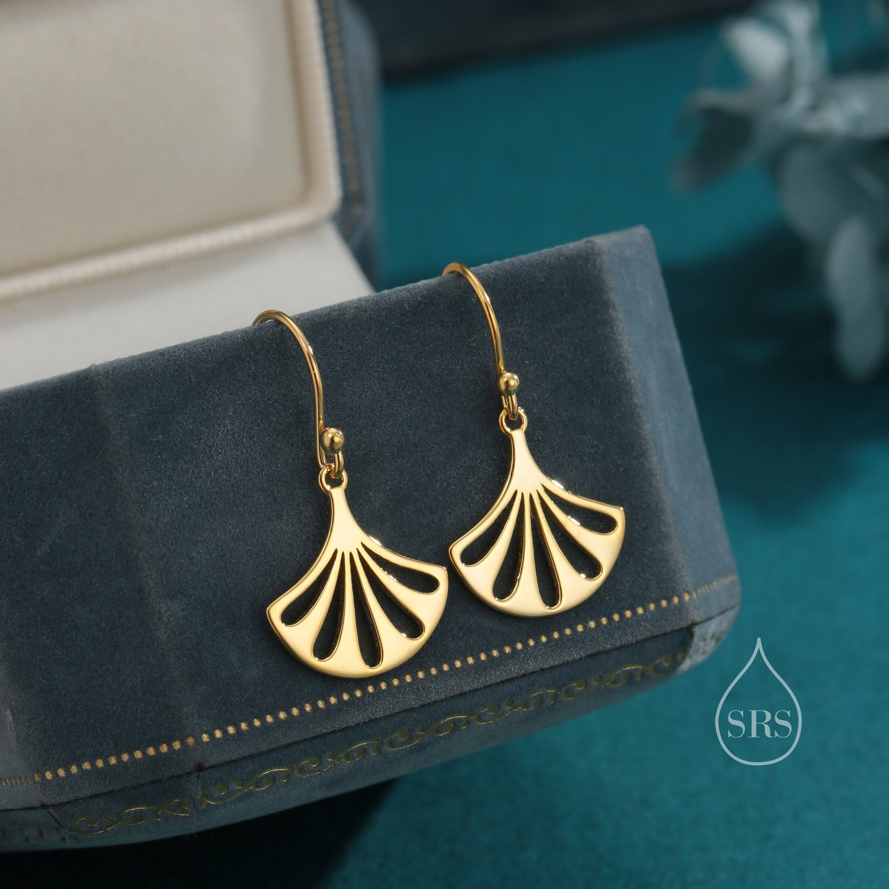 Art Deco Fan Drop Hook Earrings in Sterling Silver, Silver or Gold or Rose Gold, Tiny and Delicate Fan Earrings, Art Deco Style