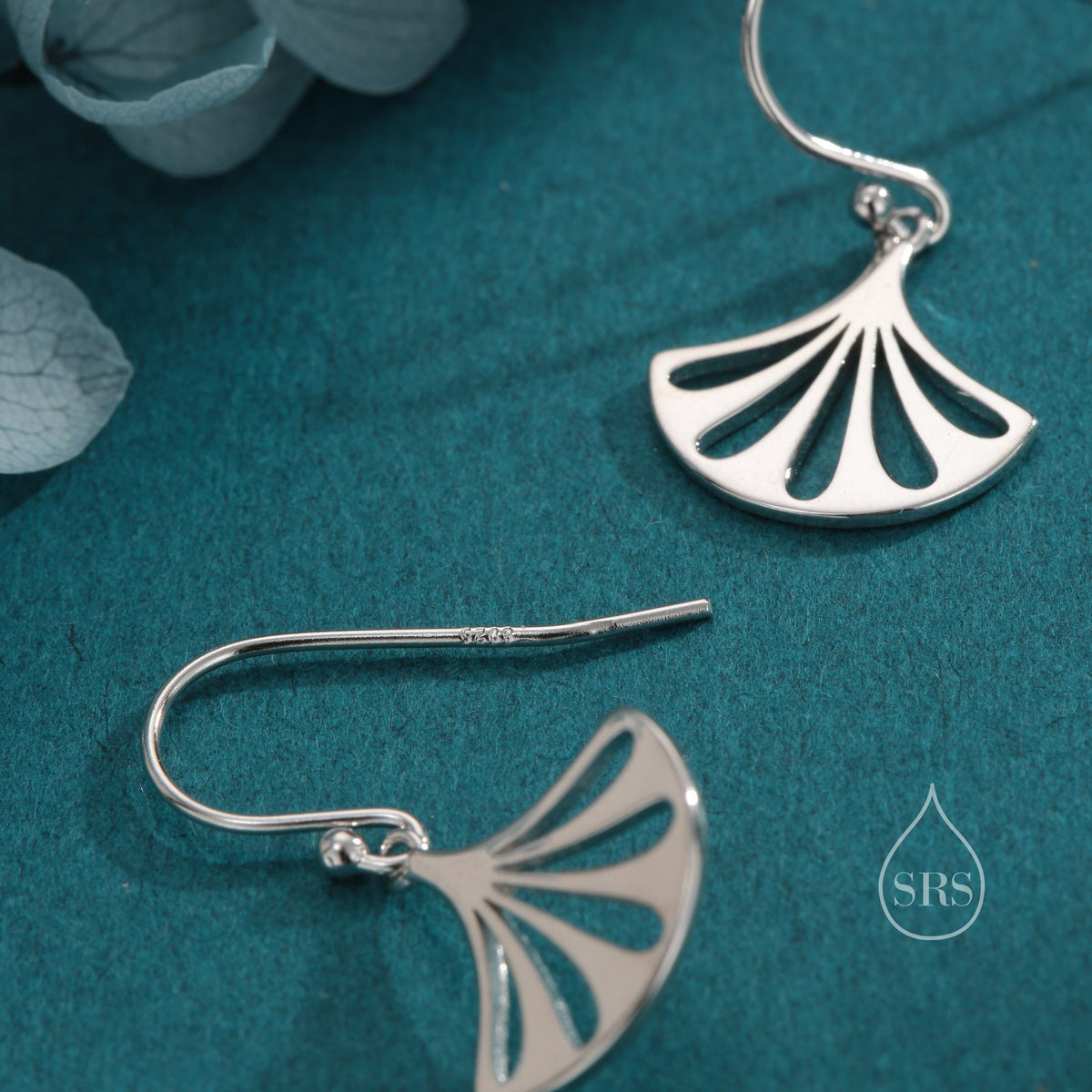 Art Deco Fan Drop Hook Earrings in Sterling Silver, Silver or Gold or Rose Gold, Tiny and Delicate Fan Earrings, Art Deco Style