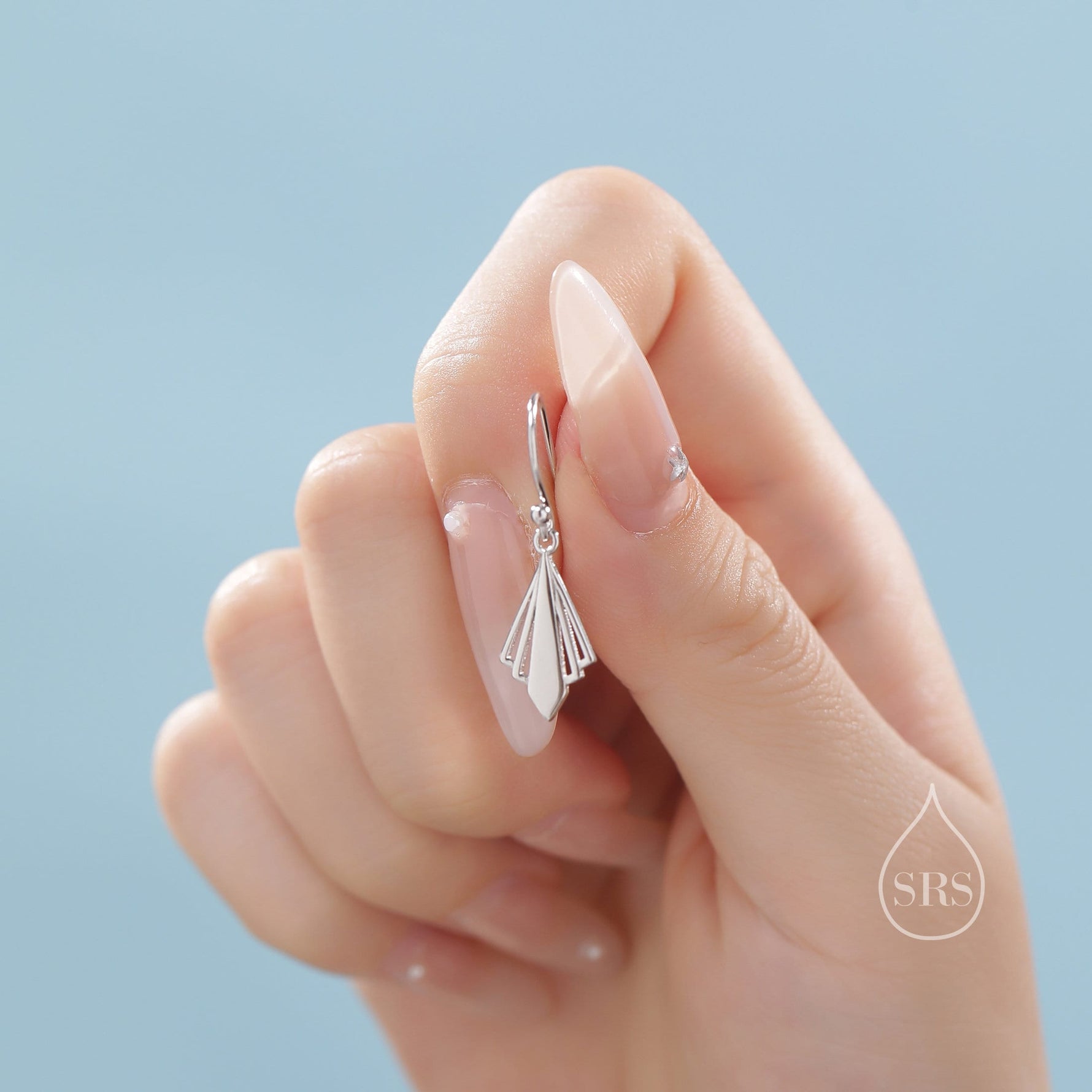 Art Deco Inspired Small Rhombus Drop Earrings in Sterling Silver, Silver or Gold or Rose Gold, Delicate Triangle Rhombus Earrings