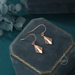 Art Deco Inspired Small Rhombus Drop Earrings in Sterling Silver, Silver or Gold or Rose Gold, Delicate Triangle Rhombus Earrings