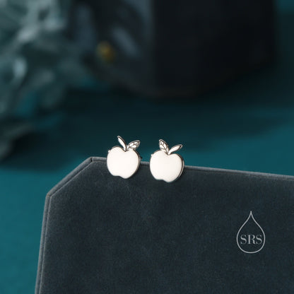 Apple Stud Earrings in Sterling Silver, Silver or Gold or Rose Gold, Tiny and Delicate Apple Earrings