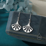 Art Deco Fan Drop Hook Earrings in Sterling Silver, Silver or Gold or Rose Gold, Tiny and Delicate Fan Earrings, Art Deco Style