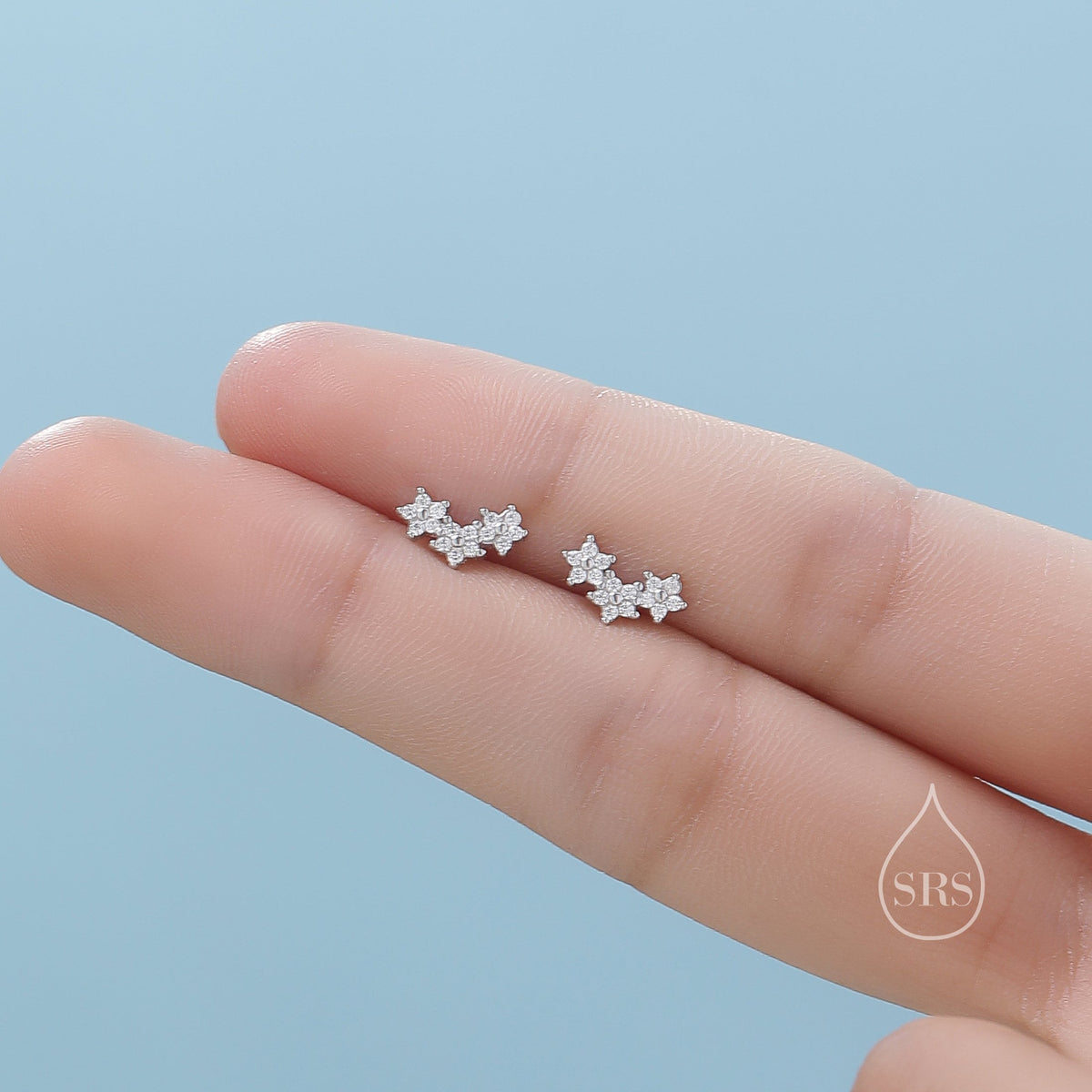 Forget Me Not CZ 18G Screw Back Earrings in Sterling Silver