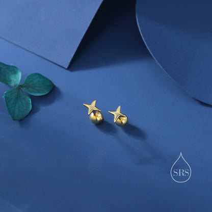 Four Point Star Internally Threaded Flat Back/Screw back/Stud Earrings in Sterling Silver, Tiny Star Earrings