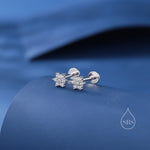 Dainty Flower CZ 16G Internally Threaded Flat Back Earrings in Sterling Silver