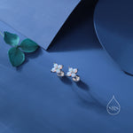 Blue Opal Hydrangea Screw Back Earrings in Sterling Silver - Gold or Silver - Opal Flower Earrings, Four Fire Opal Stud