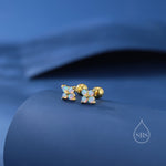 Blue Opal Hydrangea Screw Back Earrings in Sterling Silver - Gold or Silver - Opal Flower Earrings, Four Fire Opal Stud