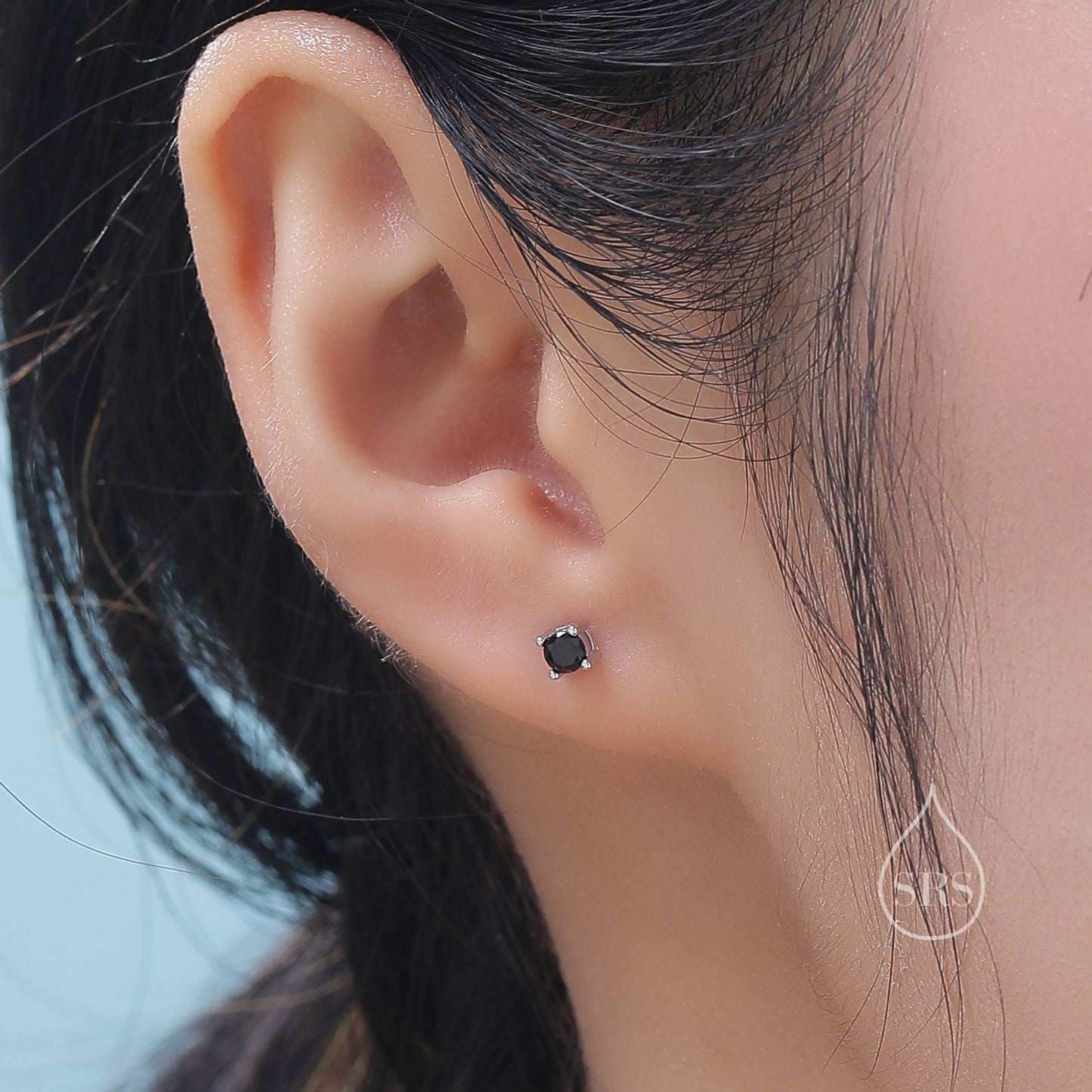 Black CZ Internally Threaded Flat Back / Screw Back Earrings in Sterling Silver,4mm CZ, Black CZ Barbell Earrings, Silver or Gold