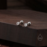 Small Pair of CZ Crystal Screw Back Earrings in Sterling Silver, Rose Gold, and Silver, ball Back Earrings - helix ,cartilage, conch, tragus