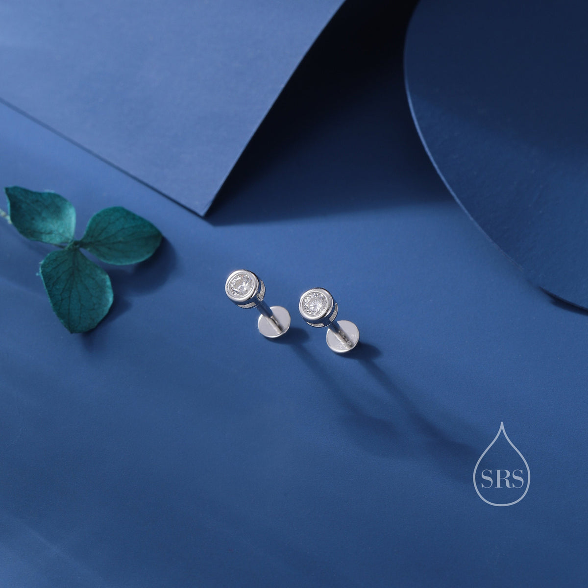 CZ 16G Internally Threaded Flat Back Earrings in Sterling Silver