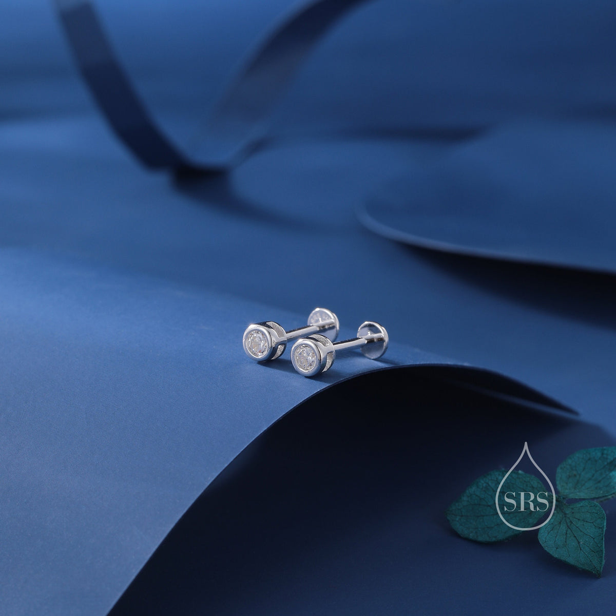 CZ 16G Internally Threaded Flat Back Earrings in Sterling Silver