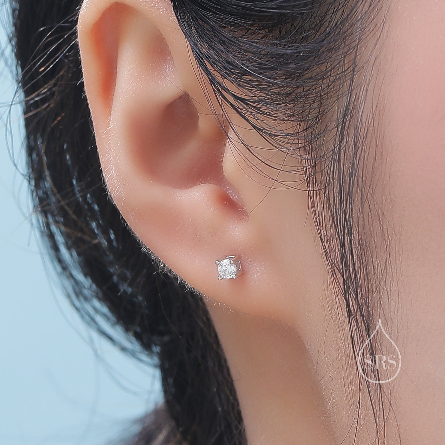 Four Prong CZ 18G Screw Back Earrings in Sterling Silver