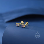 Amethyst Purple CZ Internally Threaded Flat Back / Screw Back / Stud Earrings in Sterling Silver, 3mm CZ Barbell Earrings, Silver or Gold