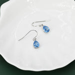 Sterling Silver Topaz Blue CZ Droplet Drop Earrings in Sterling Silver, Silver or Gold, Pear Shape 6x8mm Cubic Zirconia Hook Earrings