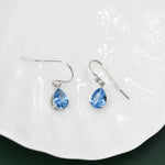 Sterling Silver Topaz Blue CZ Droplet Drop Earrings in Sterling Silver, Silver or Gold, Pear Shape 6x8mm Cubic Zirconia Hook Earrings