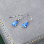 Sterling Silver Ocean Blue CZ Droplet Drop Earrings in Sterling Silver, Silver or Gold,Pear Shape 6x8mm Cubic Zirconia Hook Earrings