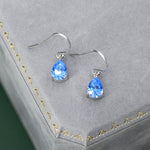 Sterling Silver Ocean Blue CZ Droplet Drop Earrings in Sterling Silver, Silver or Gold,Pear Shape 6x8mm Cubic Zirconia Hook Earrings
