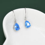 Sterling Silver Ocean Blue CZ Droplet Drop Earrings in Sterling Silver, Silver or Gold,Pear Shape 6x8mm Cubic Zirconia Hook Earrings