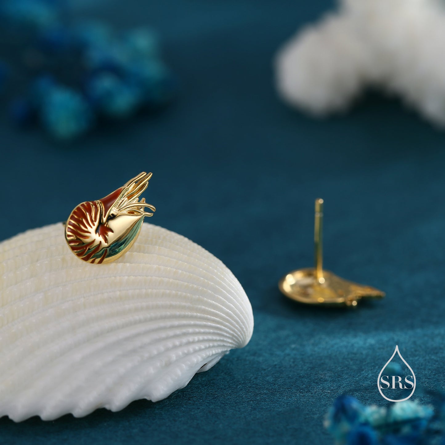 Nautilus Shell Stud Earrings in Sterling Silver, Silver or Gold, Ocean Earrings, Shell Earrings, Sea Shell Earrings