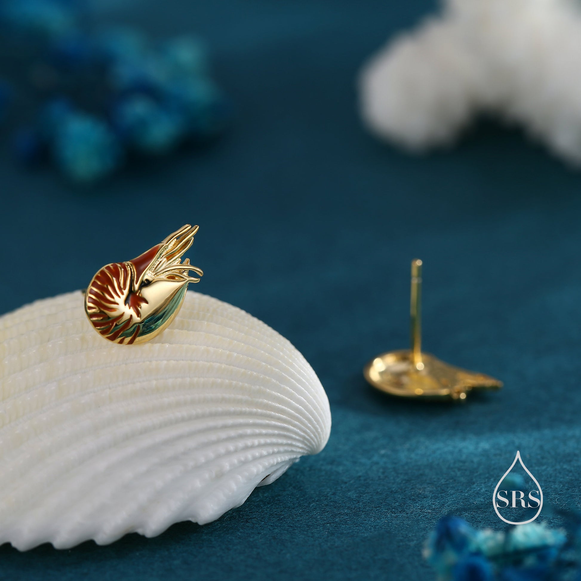 Nautilus Shell Stud Earrings in Sterling Silver, Silver or Gold, Ocean Earrings, Shell Earrings, Sea Shell Earrings