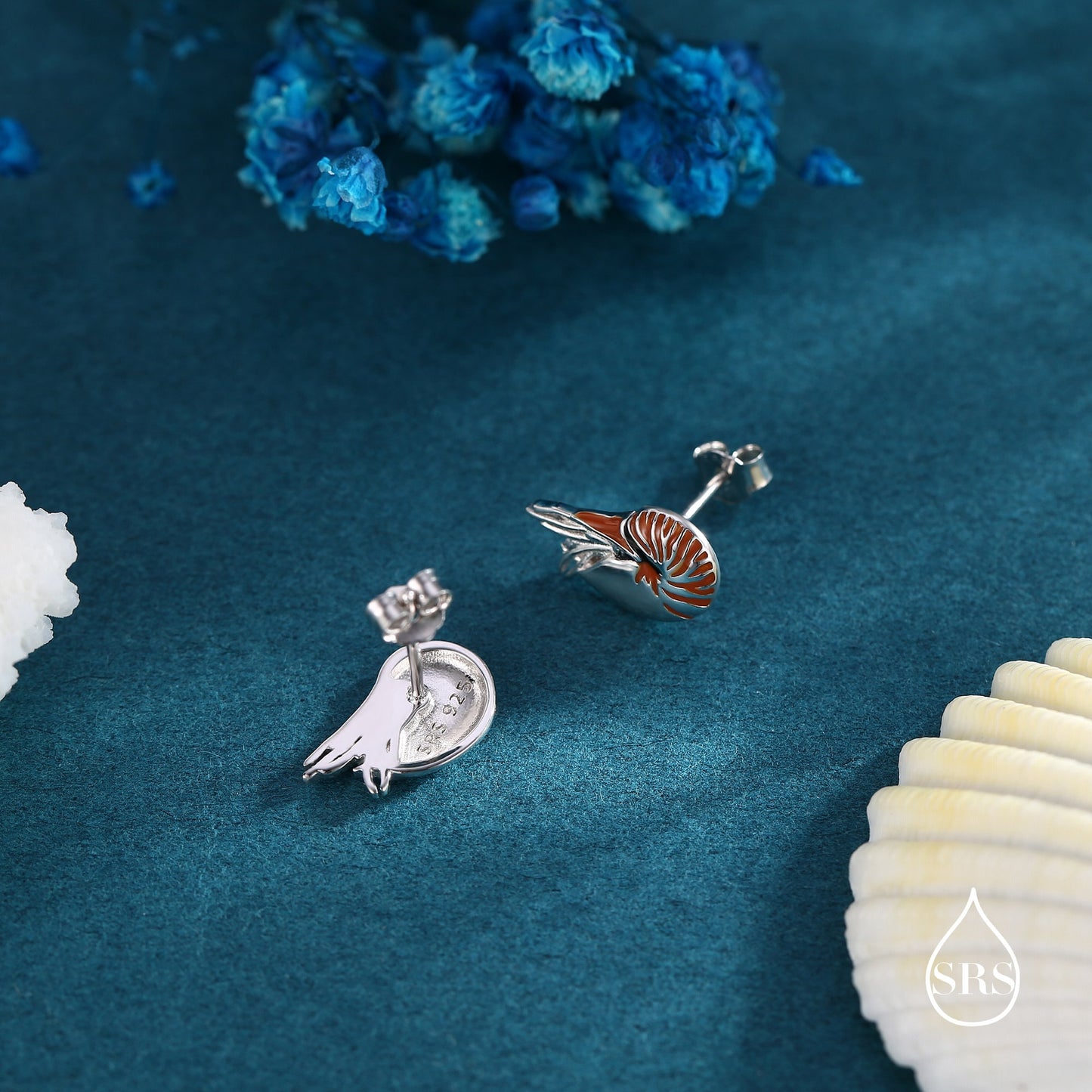 Nautilus Shell Stud Earrings in Sterling Silver, Silver or Gold, Ocean Earrings, Shell Earrings, Sea Shell Earrings