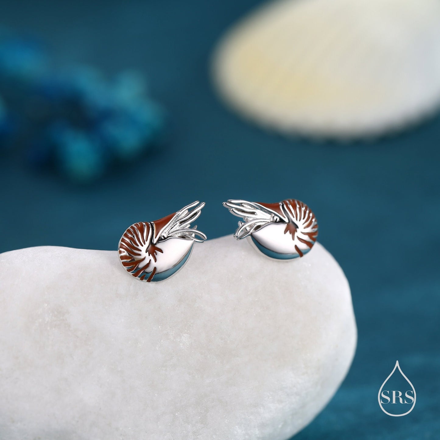 Nautilus Shell Stud Earrings in Sterling Silver, Silver or Gold, Ocean Earrings, Shell Earrings, Sea Shell Earrings