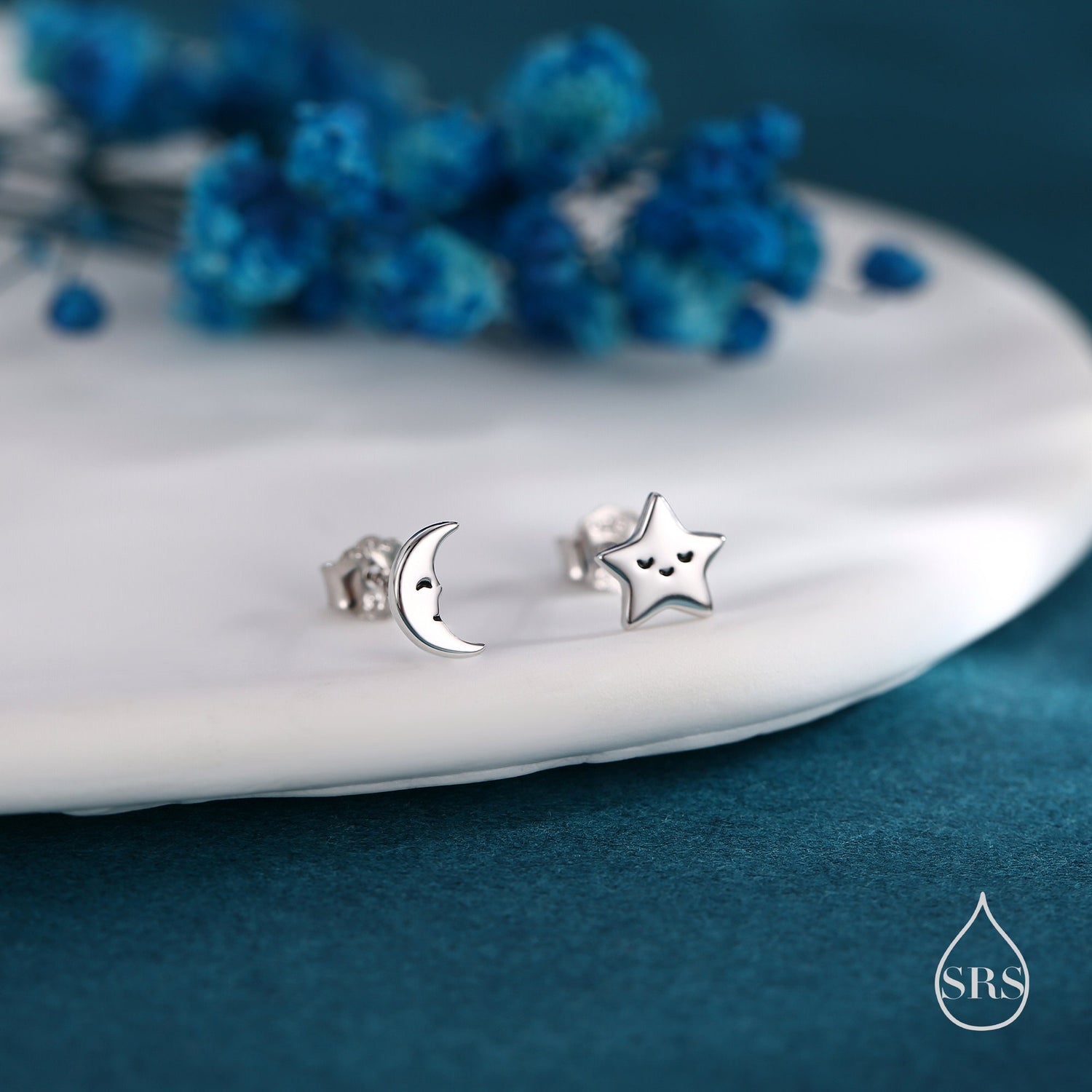 Mismatched Cute Star and Moon Stud Earrings in Sterling Silver, Silver or Gold or Rose Gold, Asymmetric Star and Crescent Moon Earrings