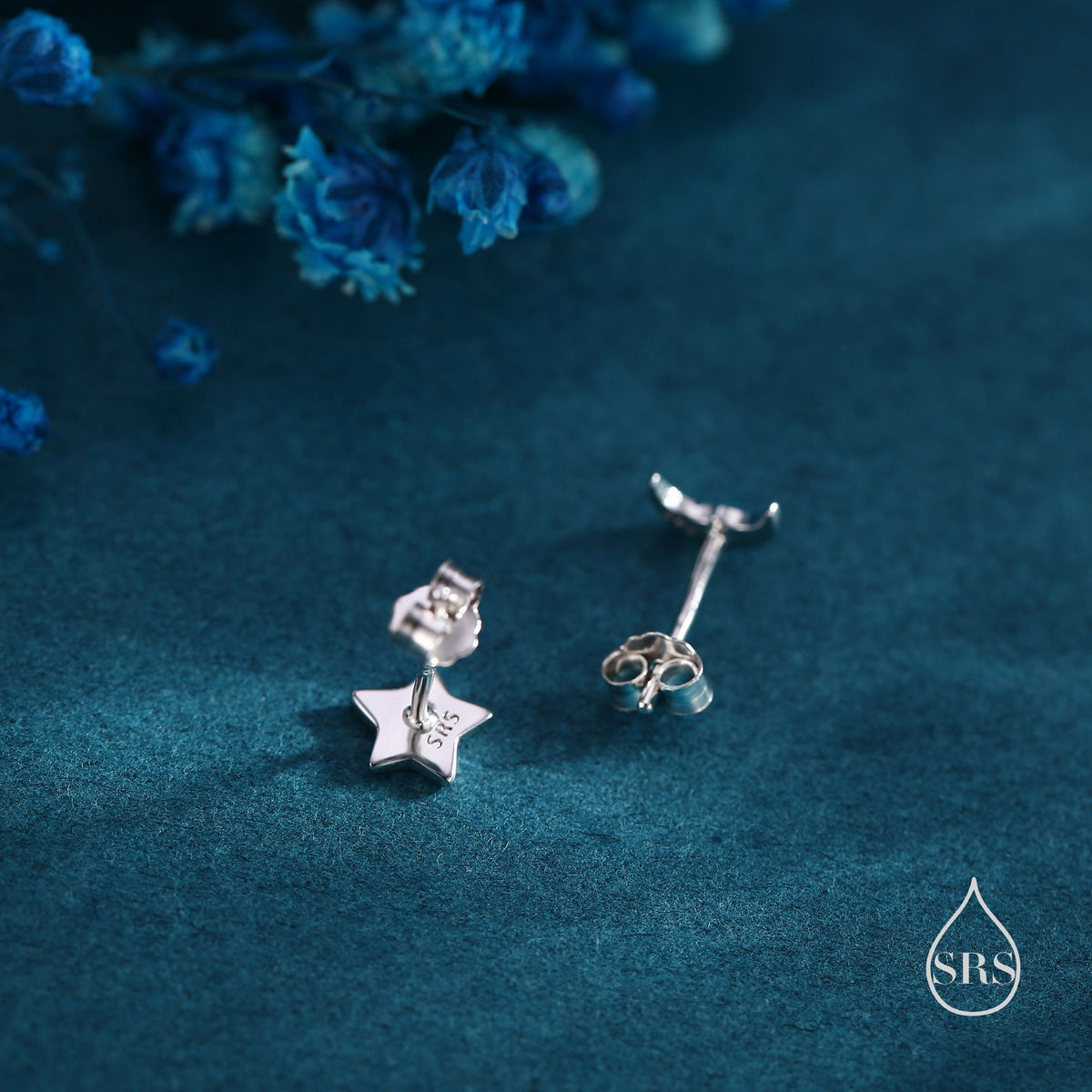 Mismatched Cute Star and Moon Stud Earrings in Sterling Silver, Silver or Gold or Rose Gold, Asymmetric Star and Crescent Moon Earrings