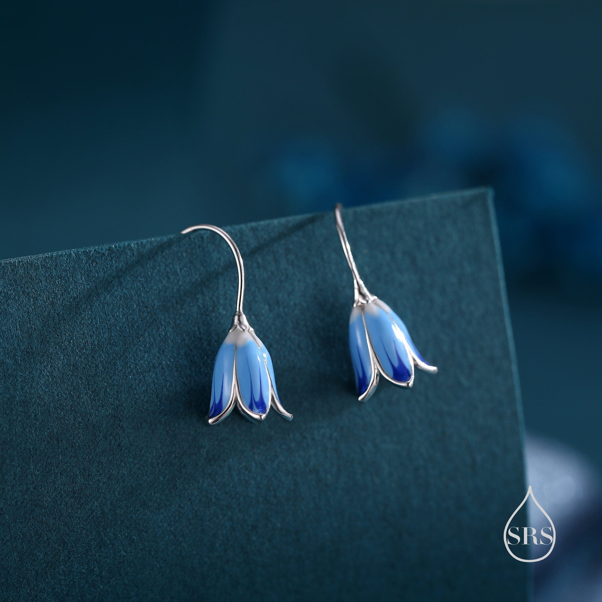 Silver Rain Sterling Silver Enamel Bluebell Flower Drop Hook Earrings, Dainty Dang ...