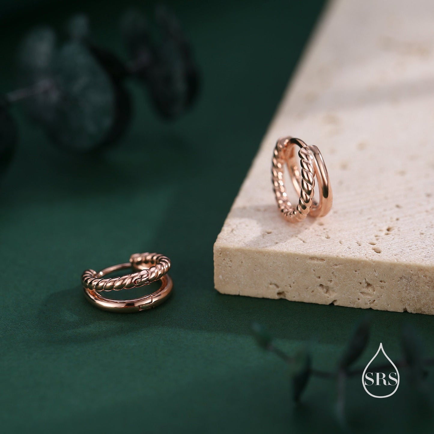 Single Piercing Double Hoop Effect Earrings in Sterling Silver with Braided Details, Rope Hoop Earrings, Silver, Gold, Rose Gold