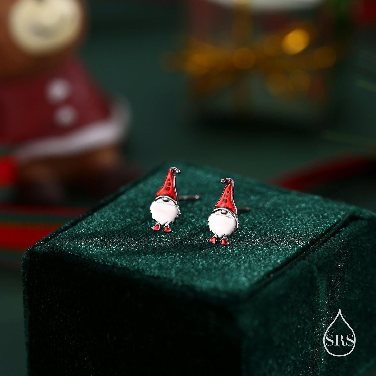 Cute Gnome Stud Earrings in Sterling Silver with Hand Painted Enamel, Winter Earrings, Snowman Earrings, Christmas Earrings