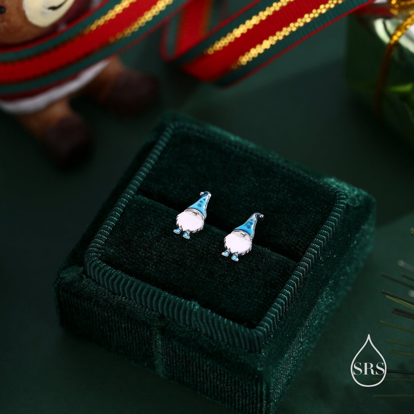 Cute Gnome Stud Earrings in Sterling Silver with Hand Painted Enamel, Winter Earrings, Snowman Earrings, Christmas Earrings