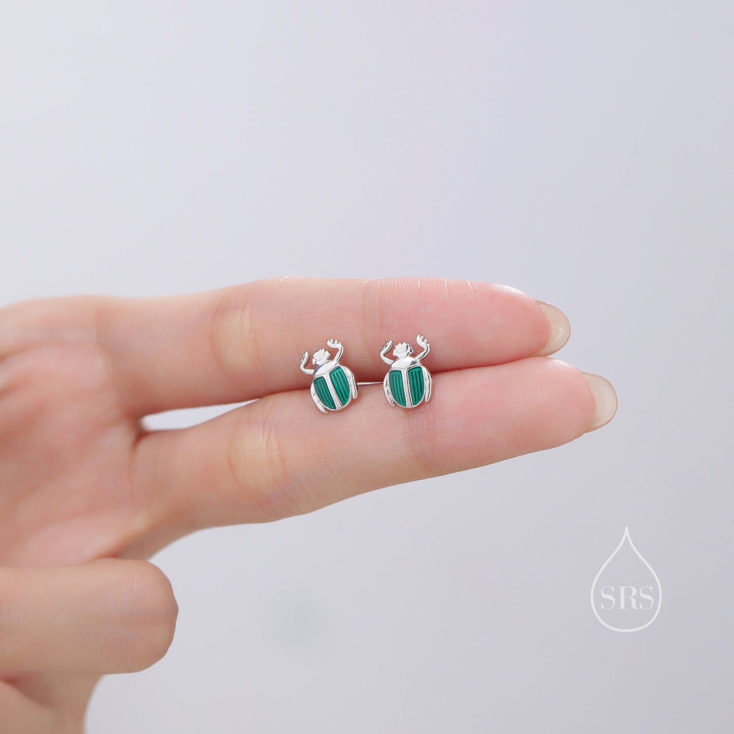 Tiny Scarab Beetle Stud Earrings in Sterling Silver with Enamel, Silver or Gold or Rose Gold, Egyptian Scarab Beetle Earrings, Bugs Earrings