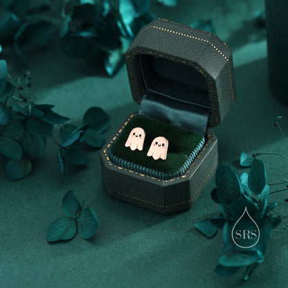 Tiny Little Cute Ghost Stud Earrings in Sterling Silver, Silver or Gold or Rose Gold, Tiny Ghost Earrings