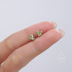 Genuine Peridot Stud Earrings in Sterling Silver, Silver or Gold, Trillion Cut Natural Green Peridot Earrings, Double Pronged