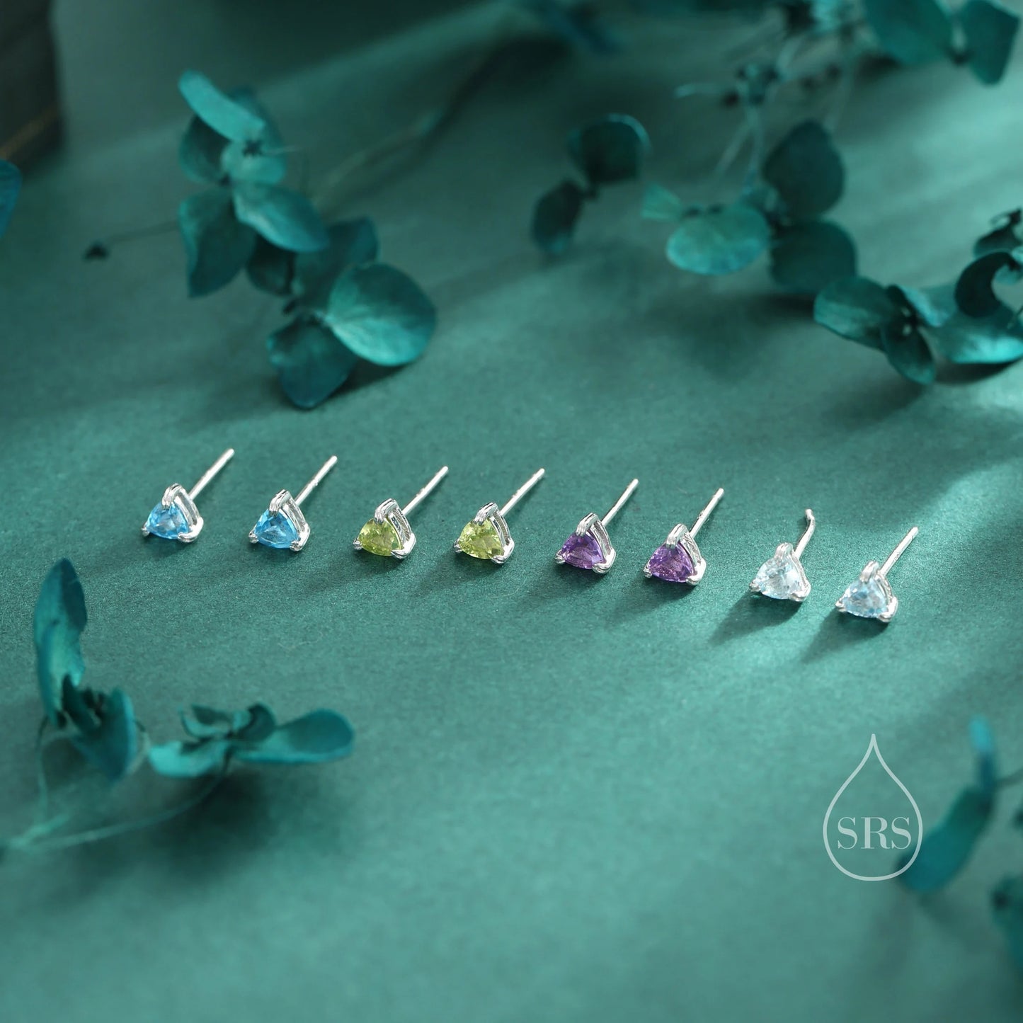 Genuine Peridot Stud Earrings in Sterling Silver, Silver or Gold, Trillion Cut Natural Green Peridot Earrings, Double Pronged