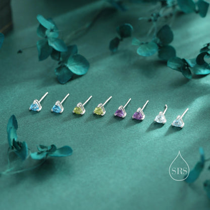 Genuine Peridot Stud Earrings in Sterling Silver, Silver or Gold, Trillion Cut Natural Green Peridot Earrings, Double Pronged