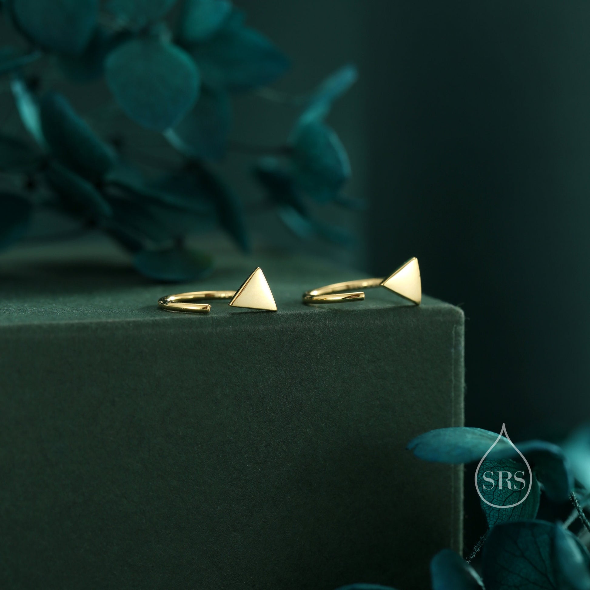 Tiny Triangle Huggie Hoop Earrings in Sterling Silver, Open Hoop Pull-Through Threader Earrings, Half Hoop Earrings, Silver, Gold, Rose Gold