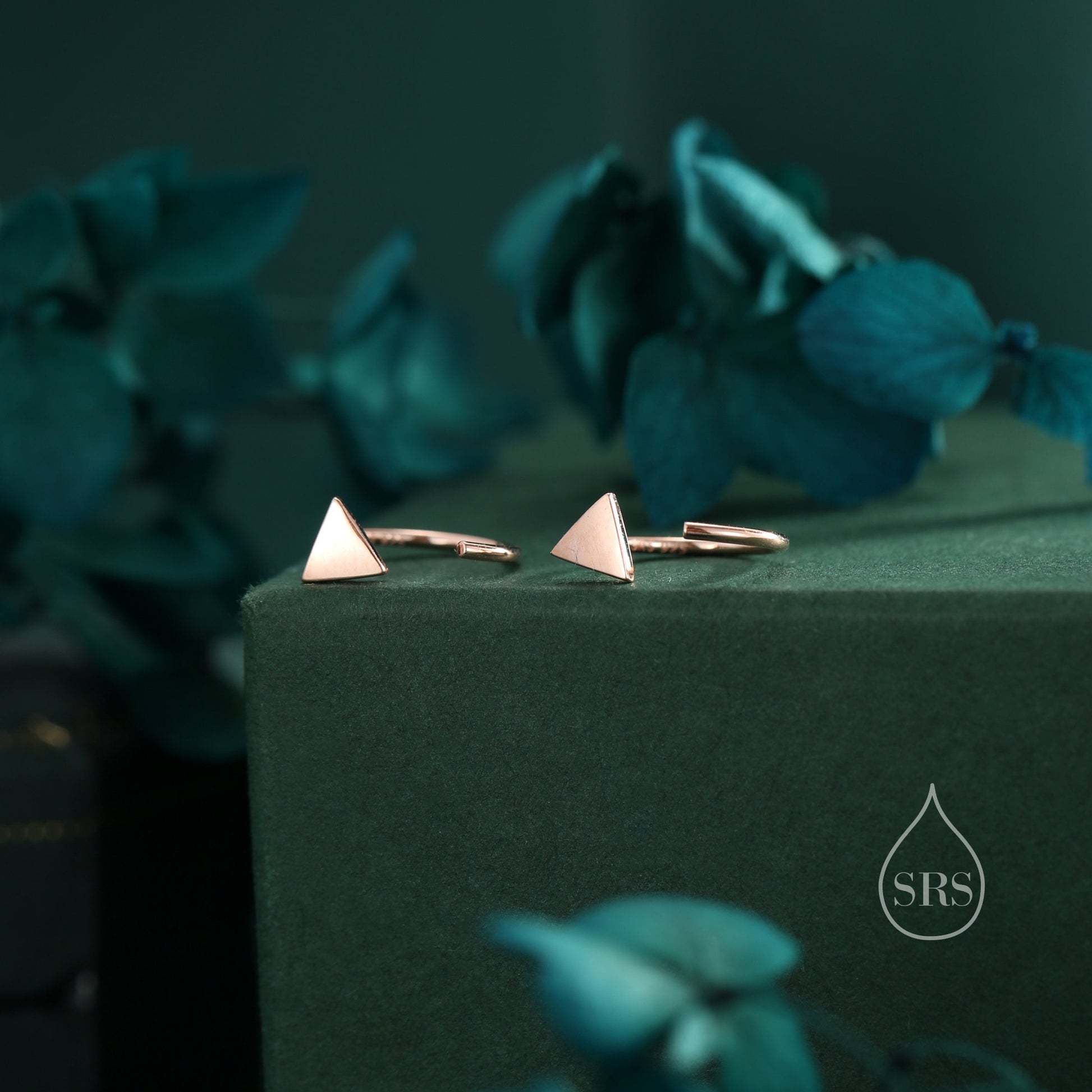 Tiny Triangle Huggie Hoop Earrings in Sterling Silver, Open Hoop Pull-Through Threader Earrings, Half Hoop Earrings, Silver, Gold, Rose Gold