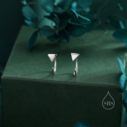 Tiny Triangle Huggie Hoop Earrings in Sterling Silver, Open Hoop Pull-Through Threader Earrings, Half Hoop Earrings, Silver, Gold, Rose Gold