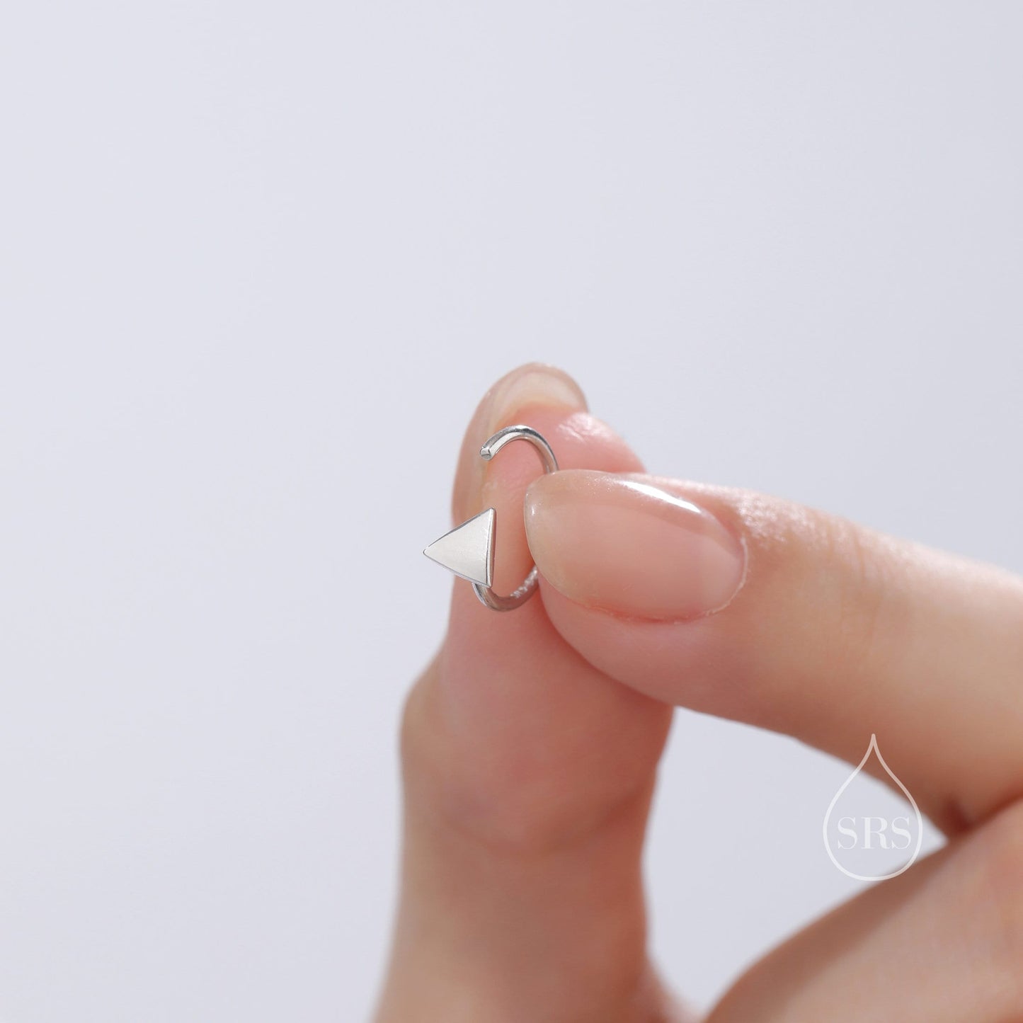 Tiny Triangle Huggie Hoop Earrings in Sterling Silver, Open Hoop Pull-Through Threader Earrings, Half Hoop Earrings, Silver, Gold, Rose Gold