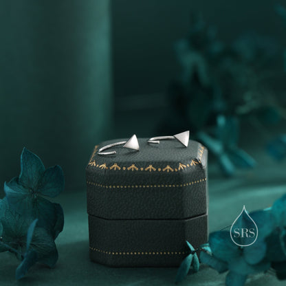 Tiny Triangle Huggie Hoop Earrings in Sterling Silver, Open Hoop Pull-Through Threader Earrings, Half Hoop Earrings, Silver, Gold, Rose Gold