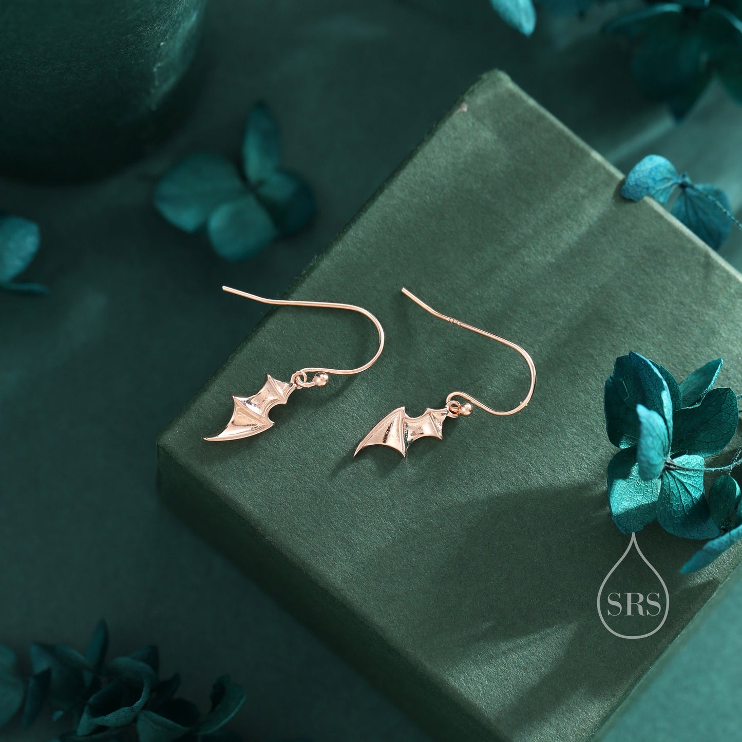 Tiny Bat Wing Drop Earrings in Sterling Silver, Silver or Gold or Rose Gold, Demon Wing Earrings, Devil Wing Earrings, Oxidised Silver