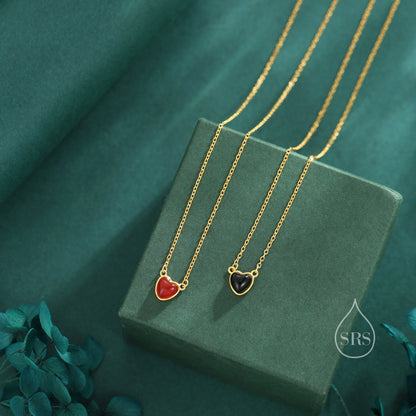 Genuine Red Onyx Heart Pendant Necklace in Sterling Silver, Silver or Gold, Natural Red Onyx Necklace, Red Carnelian Heart Pendant