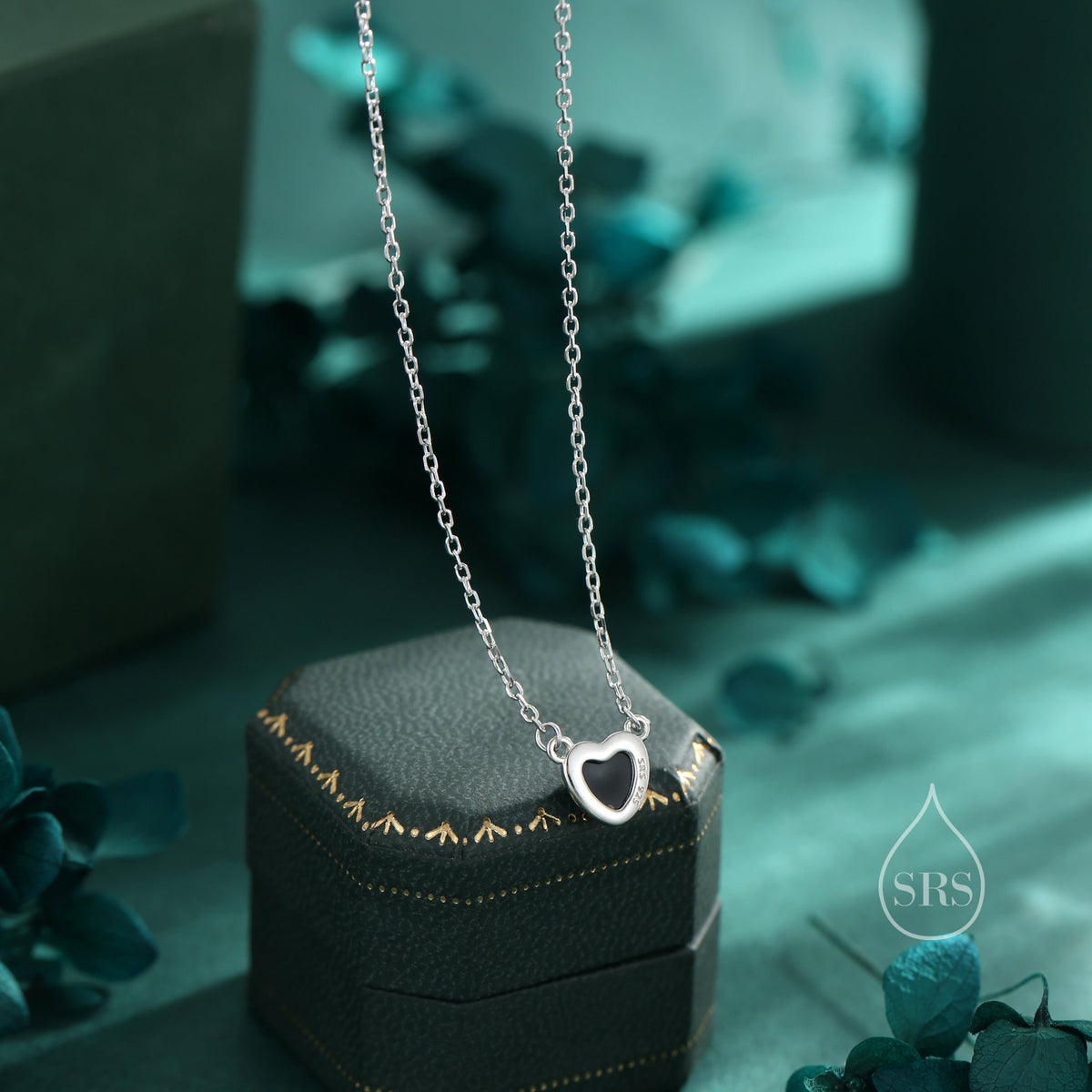 Genuine Black Onyx Heart Pendant Necklace in Sterling Silver, Silver or Gold, Natural Black Onyx Necklace