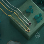 Genuine Black Onyx Heart Pendant Necklace in Sterling Silver, Silver or Gold, Natural Black Onyx Necklace