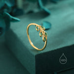 Green CZ Olive Leaf Motif Ring