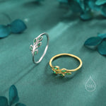 Sterling Silver Green CZ Leaf Ring, Small Olive Leaf Ring, Nature Inspired Leaf Ring, Green Leaf Ring